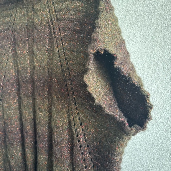 Coldwater Creek Brown Green Striped Wool Knit Batwing Sweater Poncho XS/S - Picture 5 of 9